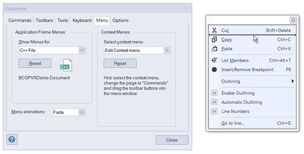 Context menu customization: