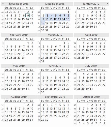 multiple month calendars